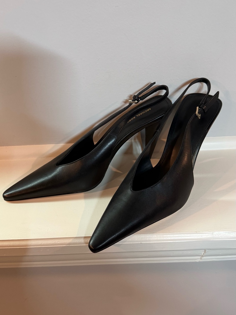 Michael Kors Black electra Leather Pointed-Toe Slingback Heels